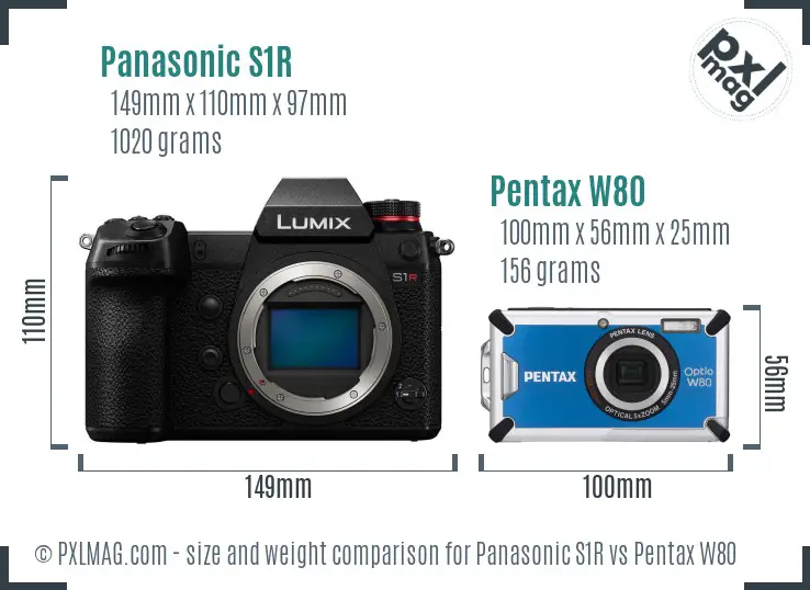 Panasonic S1R vs Pentax W80 size comparison