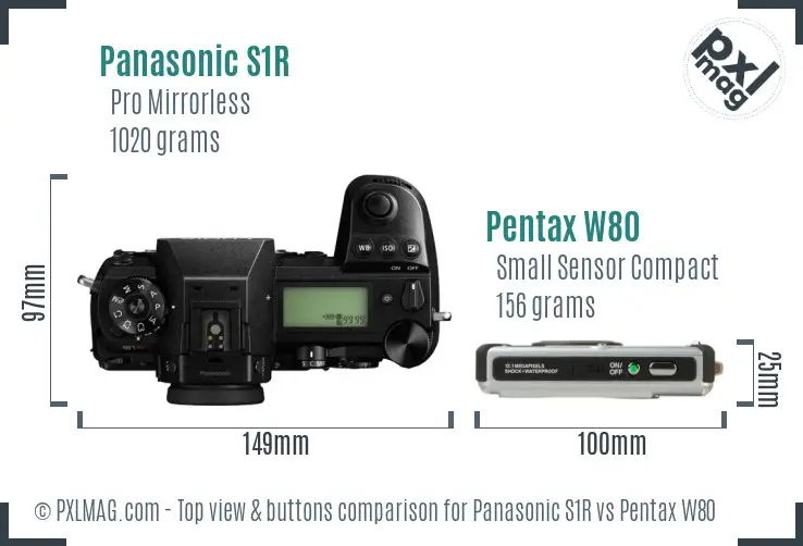 Panasonic S1R vs Pentax W80 top view buttons comparison