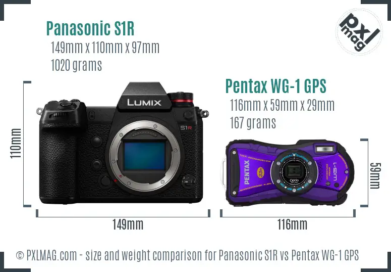 Panasonic S1R vs Pentax WG-1 GPS size comparison