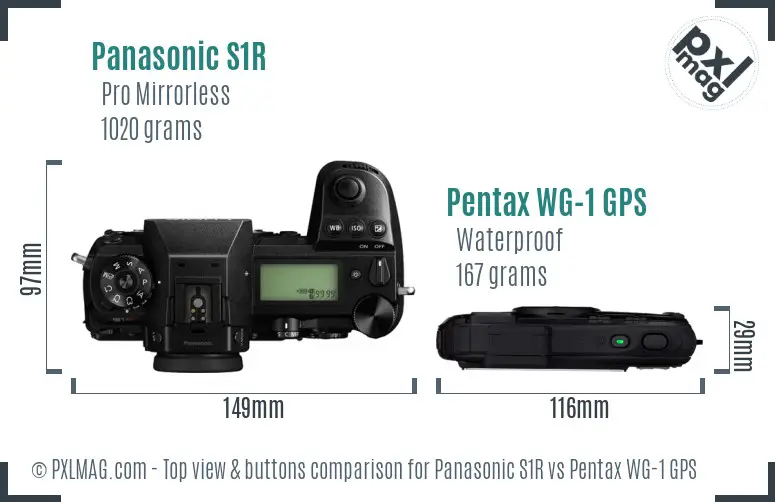 Panasonic S1R vs Pentax WG-1 GPS top view buttons comparison