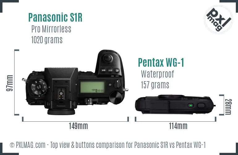 Panasonic S1R vs Pentax WG-1 top view buttons comparison