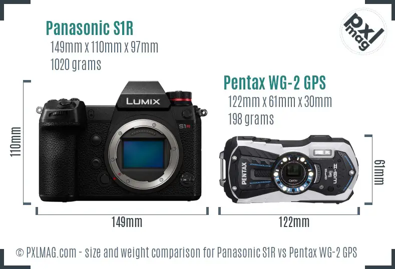 Panasonic S1R vs Pentax WG-2 GPS size comparison