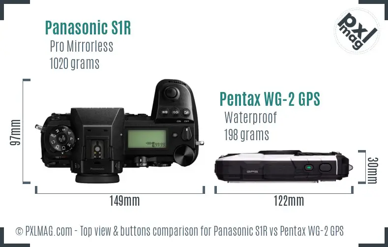 Panasonic S1R vs Pentax WG-2 GPS top view buttons comparison