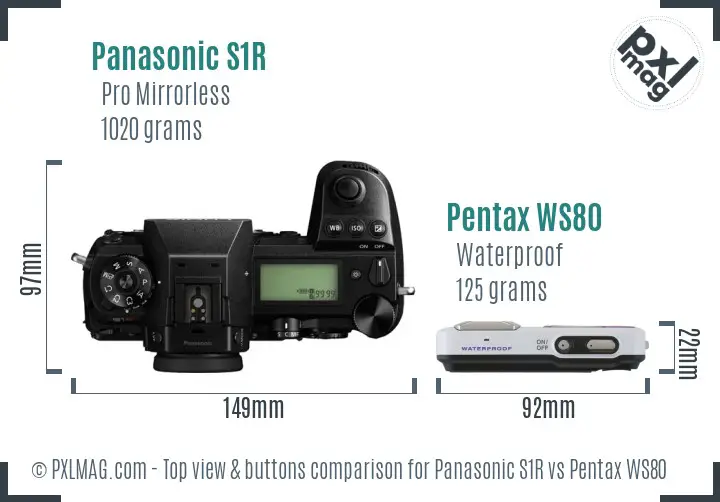 Panasonic S1R vs Pentax WS80 top view buttons comparison