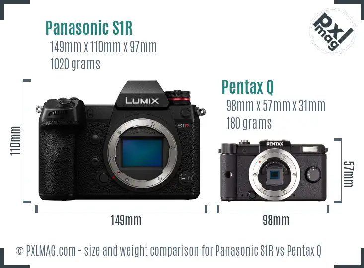 Panasonic S1R vs Pentax Q size comparison