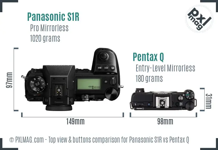 Panasonic S1R vs Pentax Q top view buttons comparison