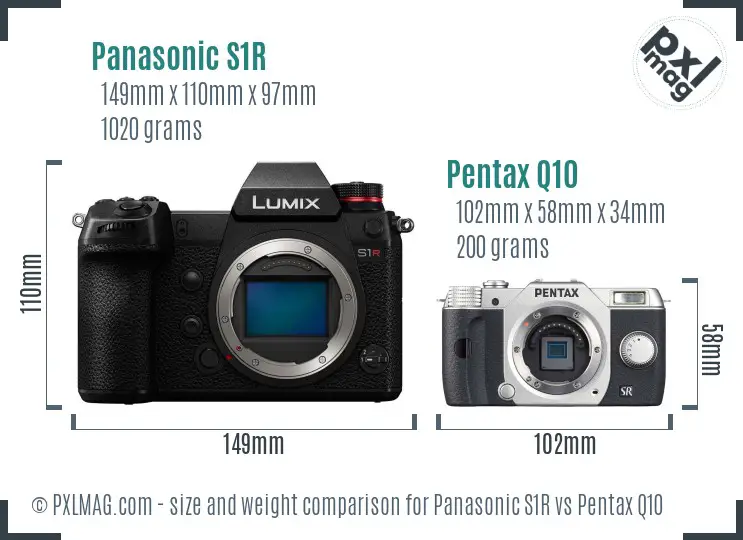 Panasonic S1R vs Pentax Q10 size comparison