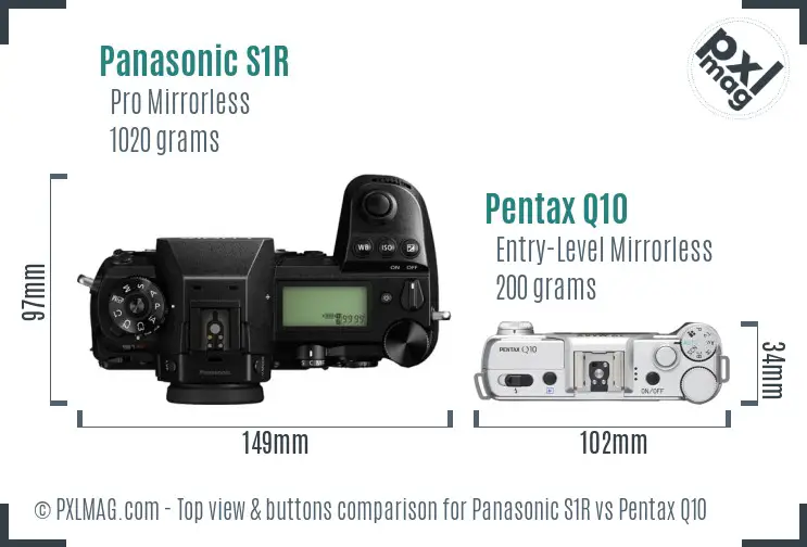 Panasonic S1R vs Pentax Q10 top view buttons comparison