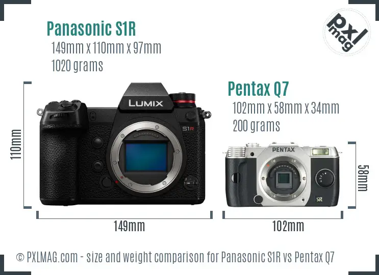 Panasonic S1R vs Pentax Q7 size comparison