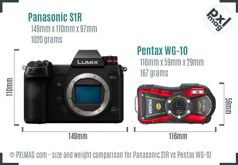 Panasonic S1R vs Pentax WG-10 size comparison Panasonic S1R vs Pentax WG-10 size comparison