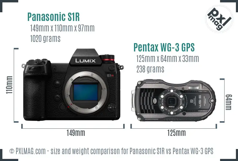 Panasonic S1R vs Pentax WG-3 GPS size comparison Panasonic S1R vs Pentax WG-3 GPS size comparison