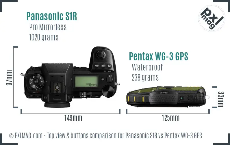 Panasonic S1R vs Pentax WG-3 GPS top view buttons comparison Panasonic S1R vs Pentax WG-3 GPS top view buttons comparison