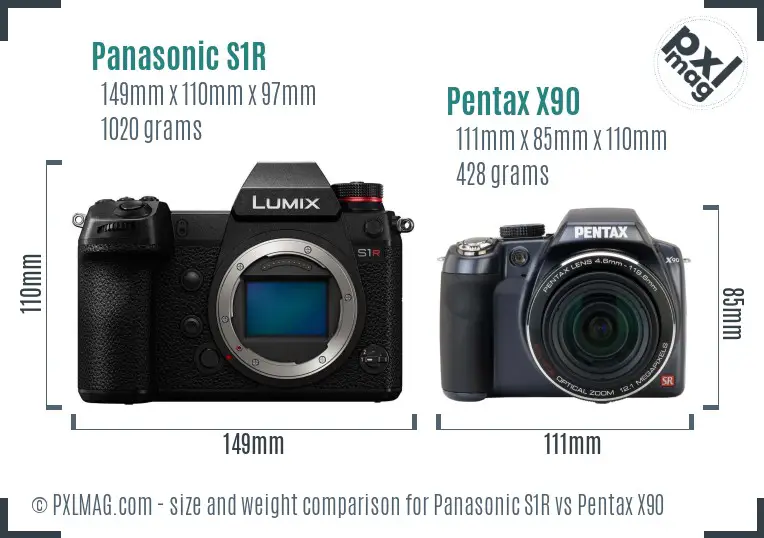 Panasonic S1R vs Pentax X90 size comparison Panasonic S1R vs Pentax X90 size comparison