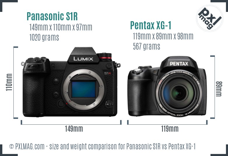 Panasonic S1R vs Pentax XG-1 size comparison