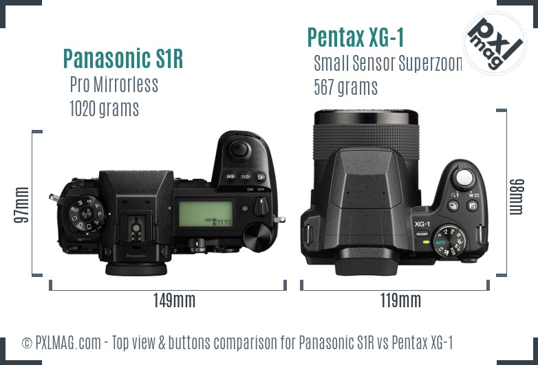 Panasonic S1R vs Pentax XG-1 top view buttons comparison