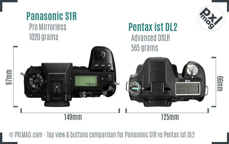 Panasonic S1R vs Pentax ist DL2 top view buttons comparison