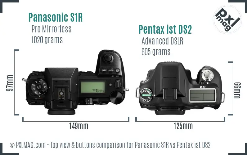 Panasonic S1R vs Pentax ist DS2 top view buttons comparison