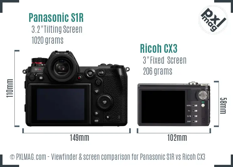 Panasonic S1R vs Ricoh CX3 Screen and Viewfinder comparison