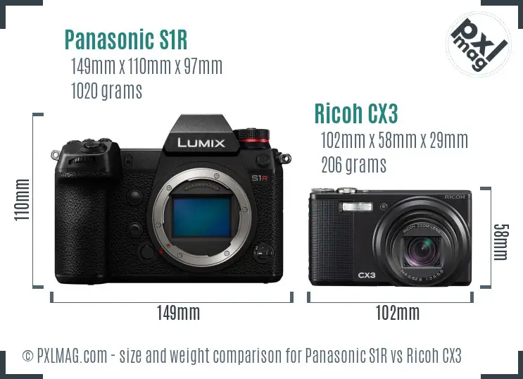 Panasonic S1R vs Ricoh CX3 size comparison