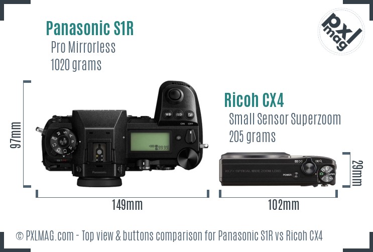 Panasonic S1R vs Ricoh CX4 top view buttons comparison