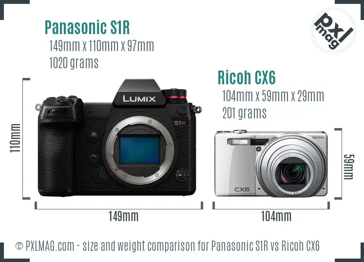 Panasonic S1R vs Ricoh CX6 size comparison