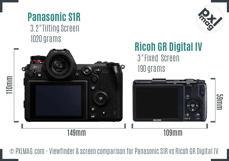 Panasonic S1R vs Ricoh GR Digital IV Screen and Viewfinder comparison Panasonic S1R vs Ricoh GR Digital IV Screen and Viewfinder comparison
