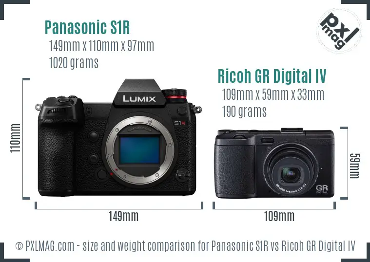 Panasonic S1R vs Ricoh GR Digital IV size comparison Panasonic S1R vs Ricoh GR Digital IV size comparison
