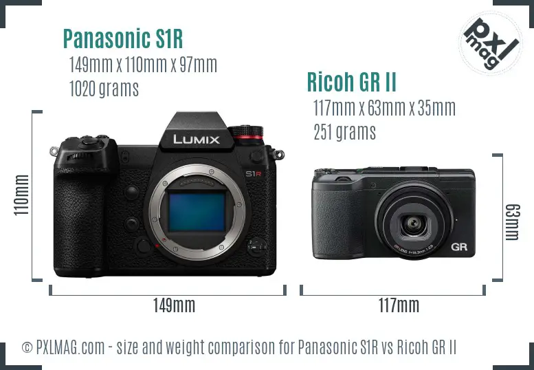 Panasonic S1R vs Ricoh GR II size comparison