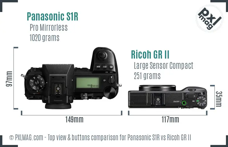 Panasonic S1R vs Ricoh GR II top view buttons comparison
