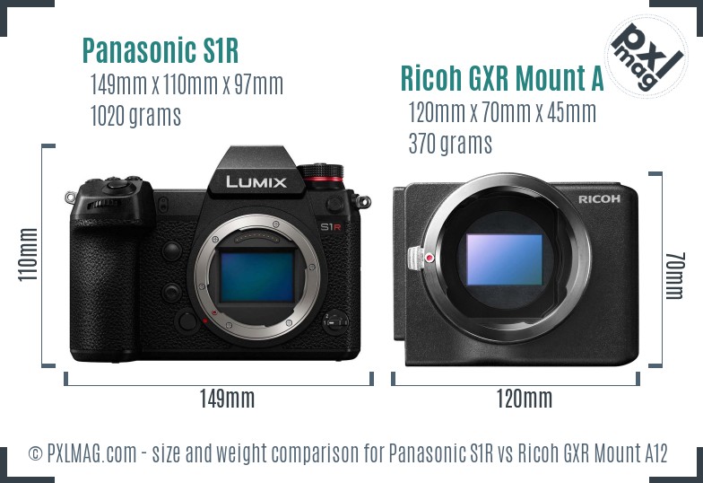 Panasonic S1R vs Ricoh GXR Mount A12 size comparison Panasonic S1R vs Ricoh GXR Mount A12 size comparison