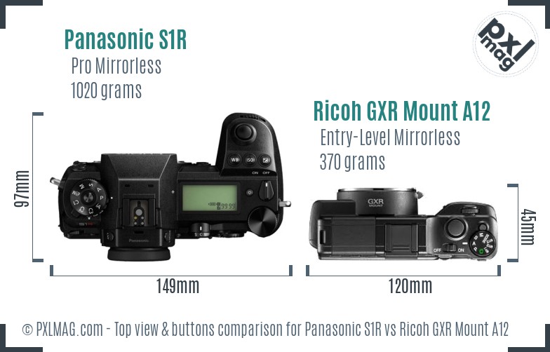 Panasonic S1R vs Ricoh GXR Mount A12 top view buttons comparison