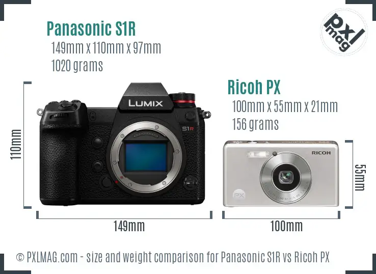 Panasonic S1R vs Ricoh PX size comparison