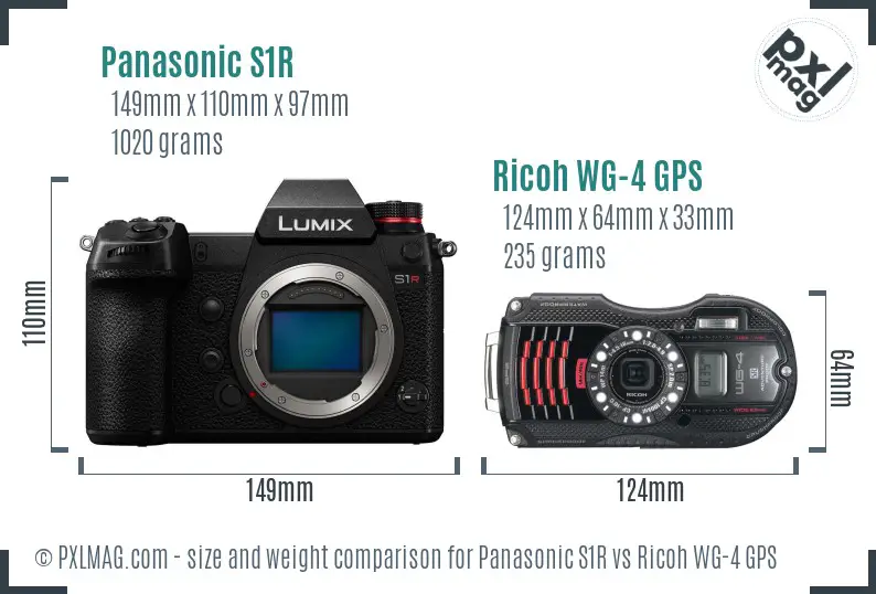 Panasonic S1R vs Ricoh WG-4 GPS size comparison Panasonic S1R vs Ricoh WG-4 GPS size comparison