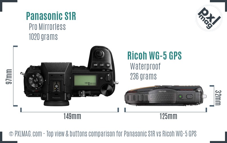 Panasonic S1R vs Ricoh WG-5 GPS top view buttons comparison