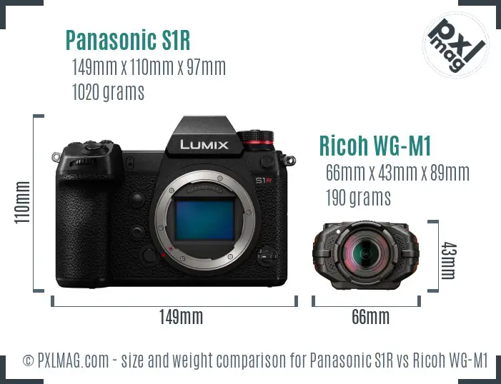 Panasonic S1R vs Ricoh WG-M1 size comparison Panasonic S1R vs Ricoh WG-M1 size comparison