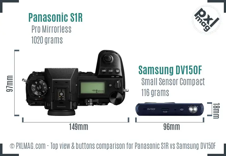 Panasonic S1R vs Samsung DV150F top view buttons comparison