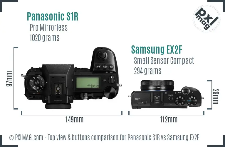 Panasonic S1R vs Samsung EX2F top view buttons comparison