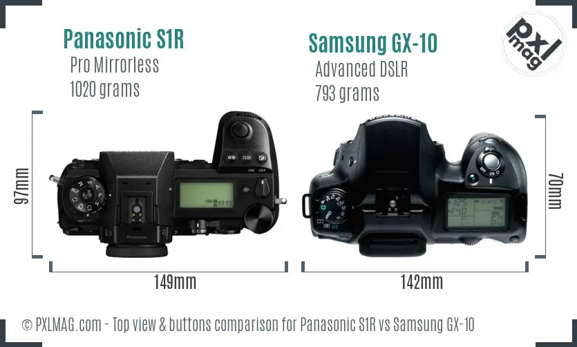 Panasonic S1R vs Samsung GX-10 top view buttons comparison