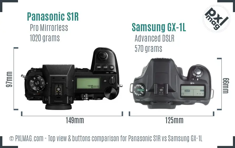 Panasonic S1R vs Samsung GX-1L top view buttons comparison