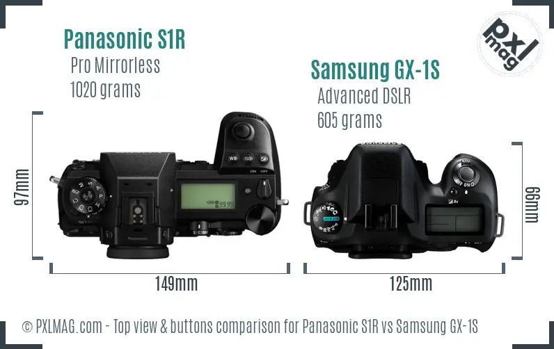 Panasonic S1R vs Samsung GX-1S top view buttons comparison Panasonic S1R vs Samsung GX-1S top view buttons comparison