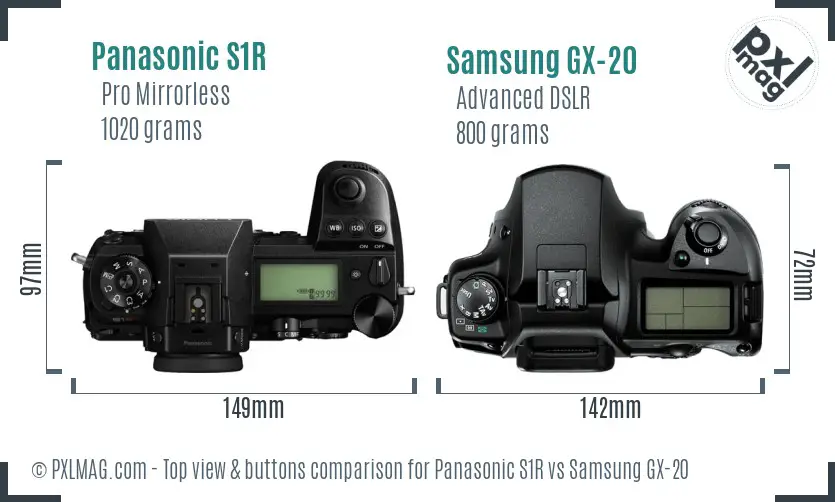Panasonic S1R vs Samsung GX-20 top view buttons comparison