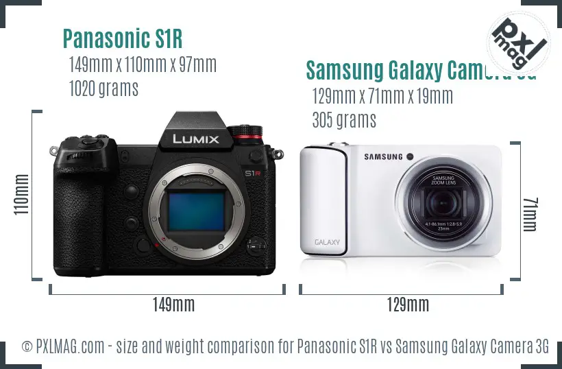 Panasonic S1R vs Samsung Galaxy Camera 3G size comparison