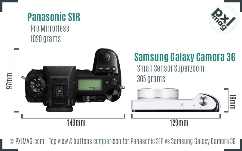 Panasonic S1R vs Samsung Galaxy Camera 3G top view buttons comparison
