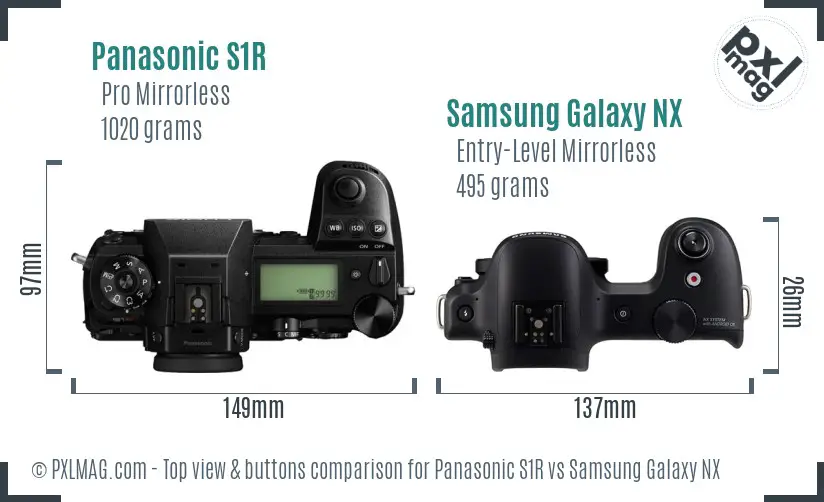 Panasonic S1R vs Samsung Galaxy NX top view buttons comparison