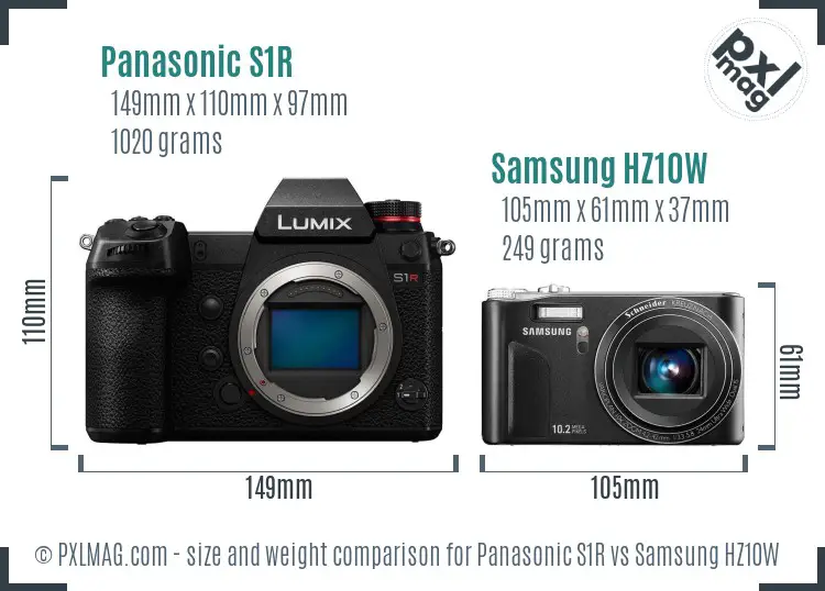 Panasonic S1R vs Samsung HZ10W size comparison