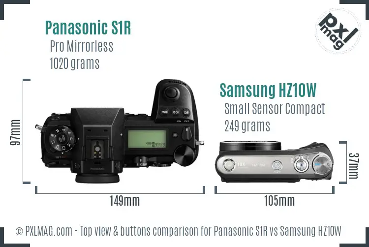 Panasonic S1R vs Samsung HZ10W top view buttons comparison
