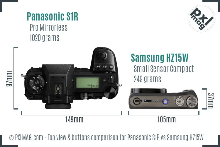 Panasonic S1R vs Samsung HZ15W top view buttons comparison Panasonic S1R vs Samsung HZ15W top view buttons comparison