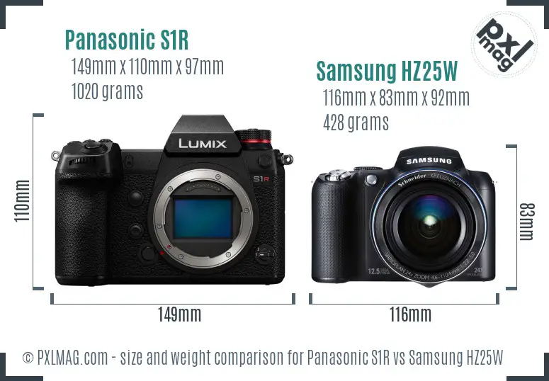 Panasonic S1R vs Samsung HZ25W size comparison Panasonic S1R vs Samsung HZ25W size comparison