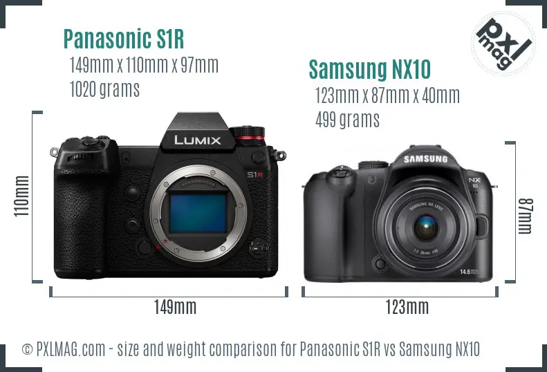 Panasonic S1R vs Samsung NX10 size comparison