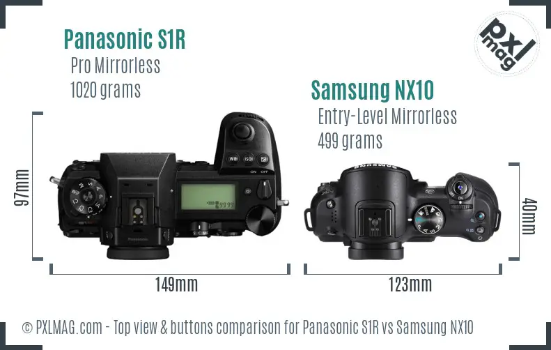 Panasonic S1R vs Samsung NX10 top view buttons comparison